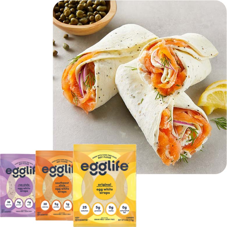 Original, Southwest Style, and Rye Style Egglife wraps in their packaging